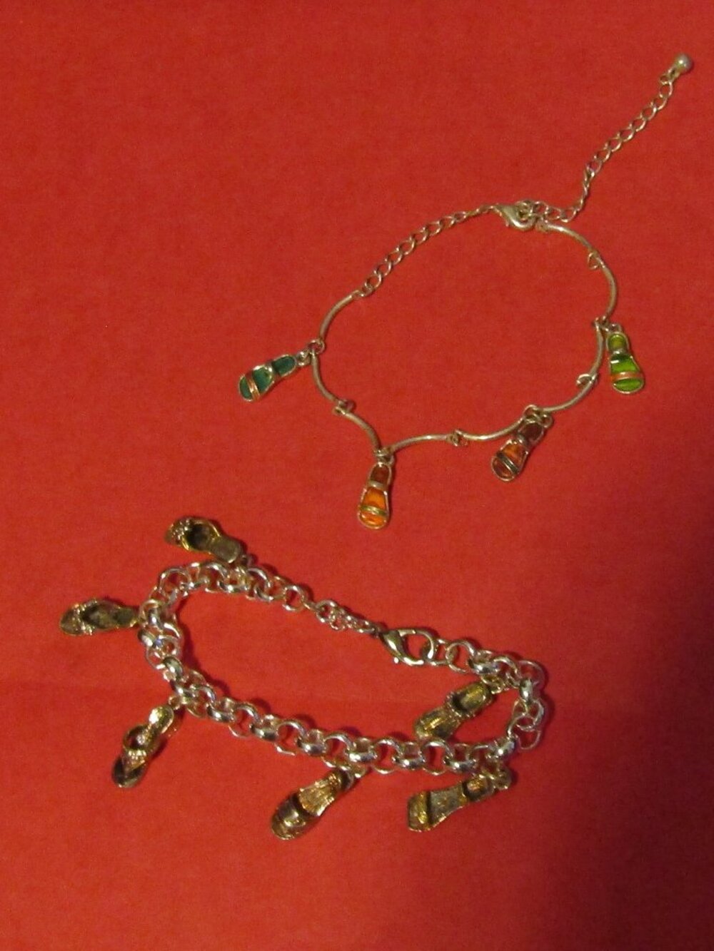 Lot 2 Silvertone BEACH SANDALS CHARM BRACELETS Summer Vacation!